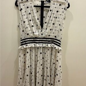 The Kooples White Dress with Black Polka Dots and Contrast Waist Trim